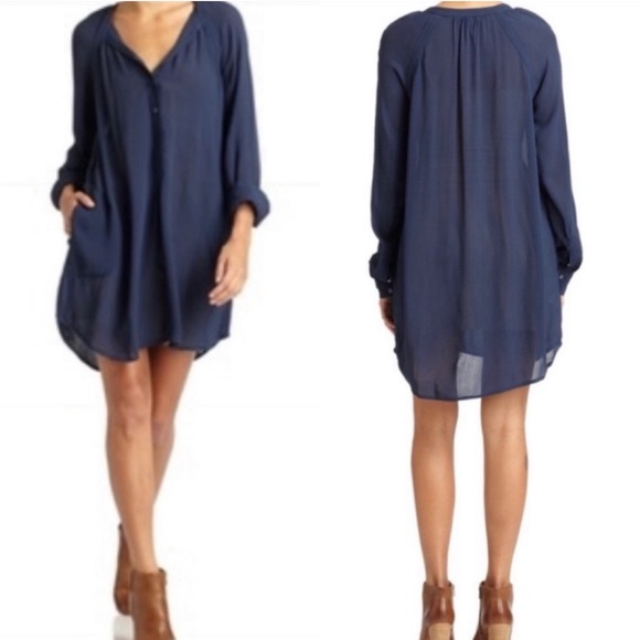 BCBG MAX AZRIA S Navy Blue Tunic Top Dress Rayon Crepe Relaxed R $198 - Picture 1 of 12